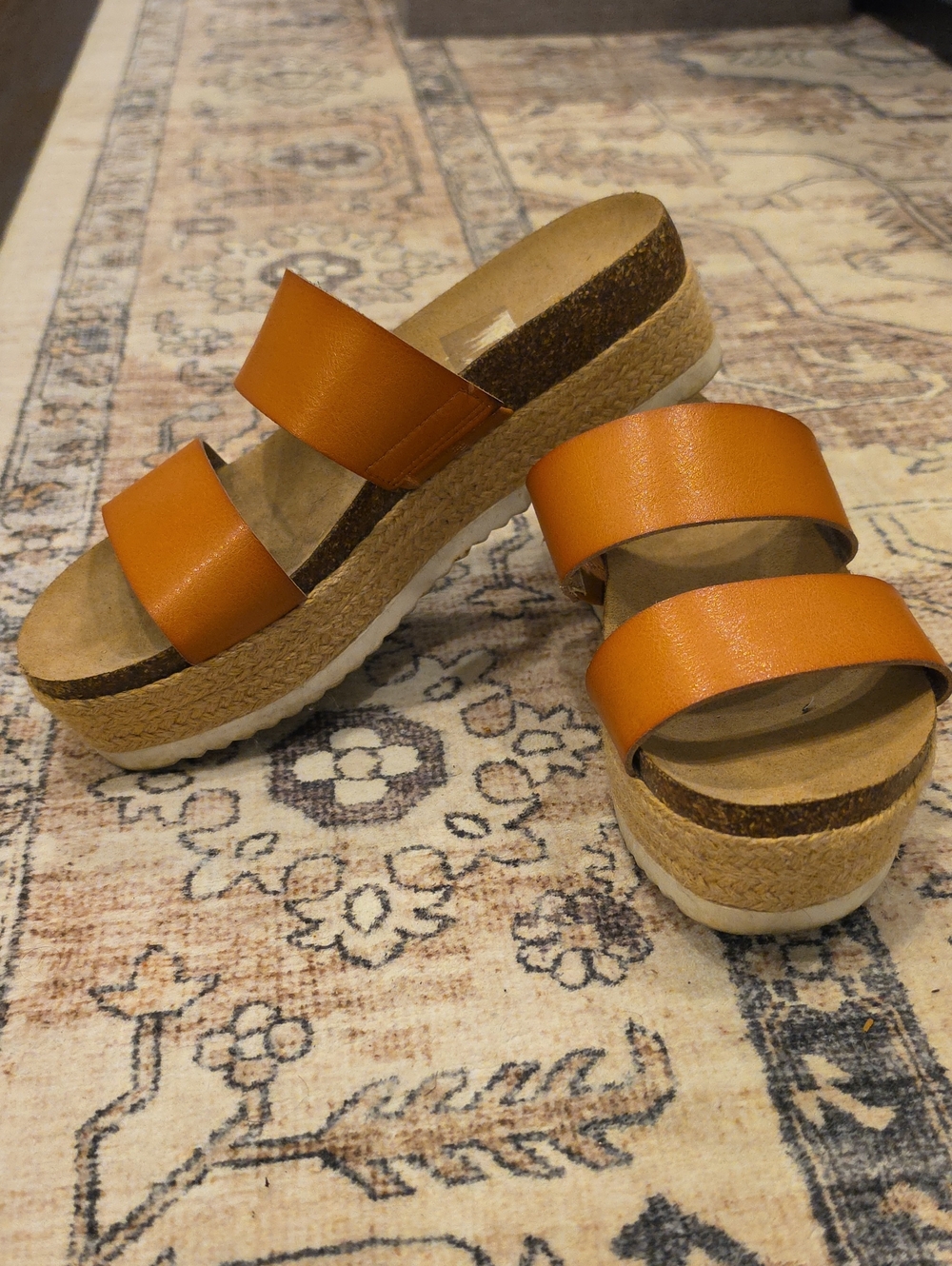 Brash Orange Double-Strap Platform Slide Sandals